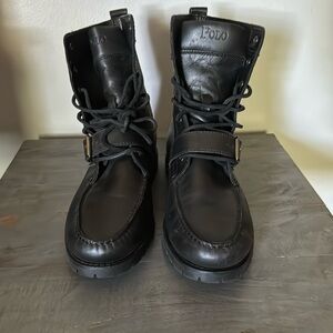 Men's Ranger Tumbled Leather Buckle Lug Sole Boots, black leather, Sz. 11